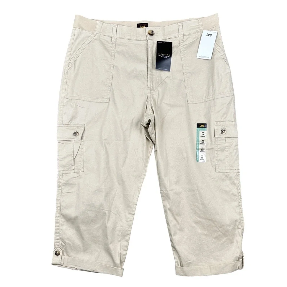 Lee Capri Pants Womens 18M Ultra Lux Comfort Pioneer Beige NWT Utility - Picture 2 of 15